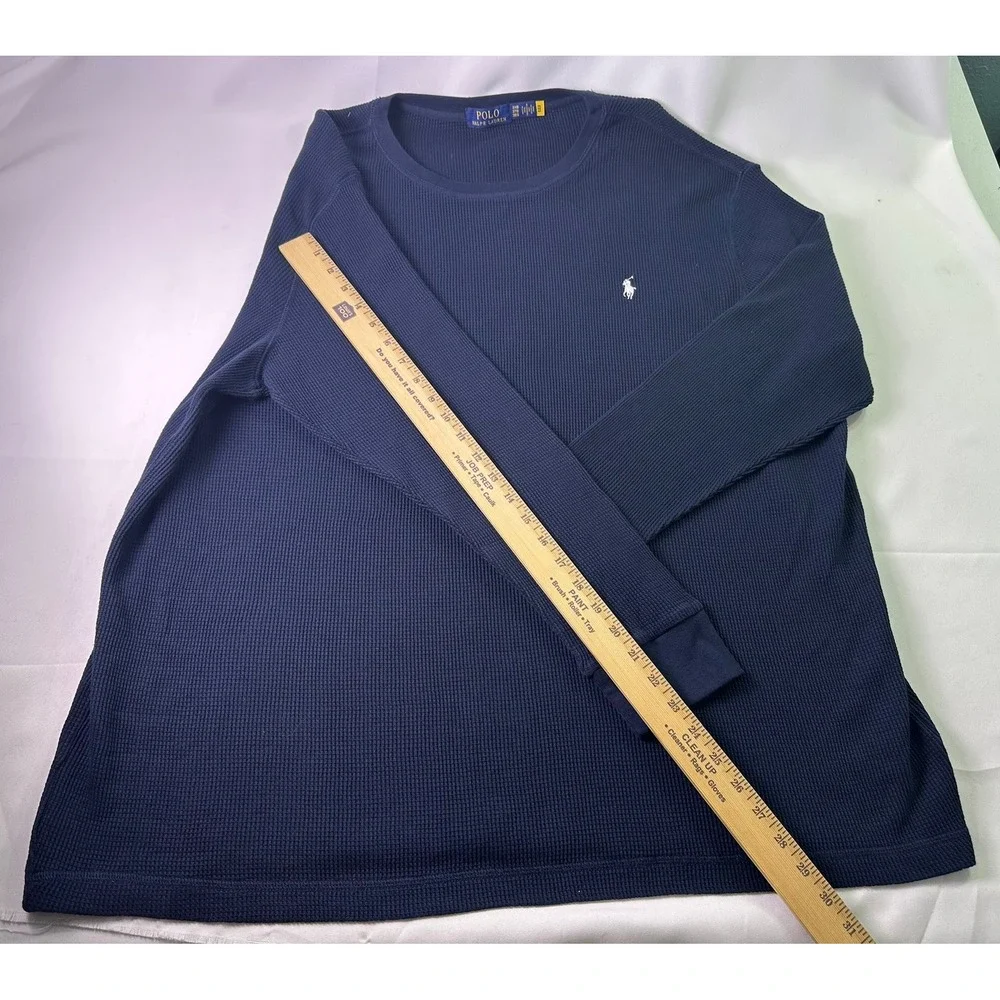 Polo Ralph Lauren Mens 3XB‎ Navy Blue Waffle Knit Thermal Long Sleeve Shirt Pony